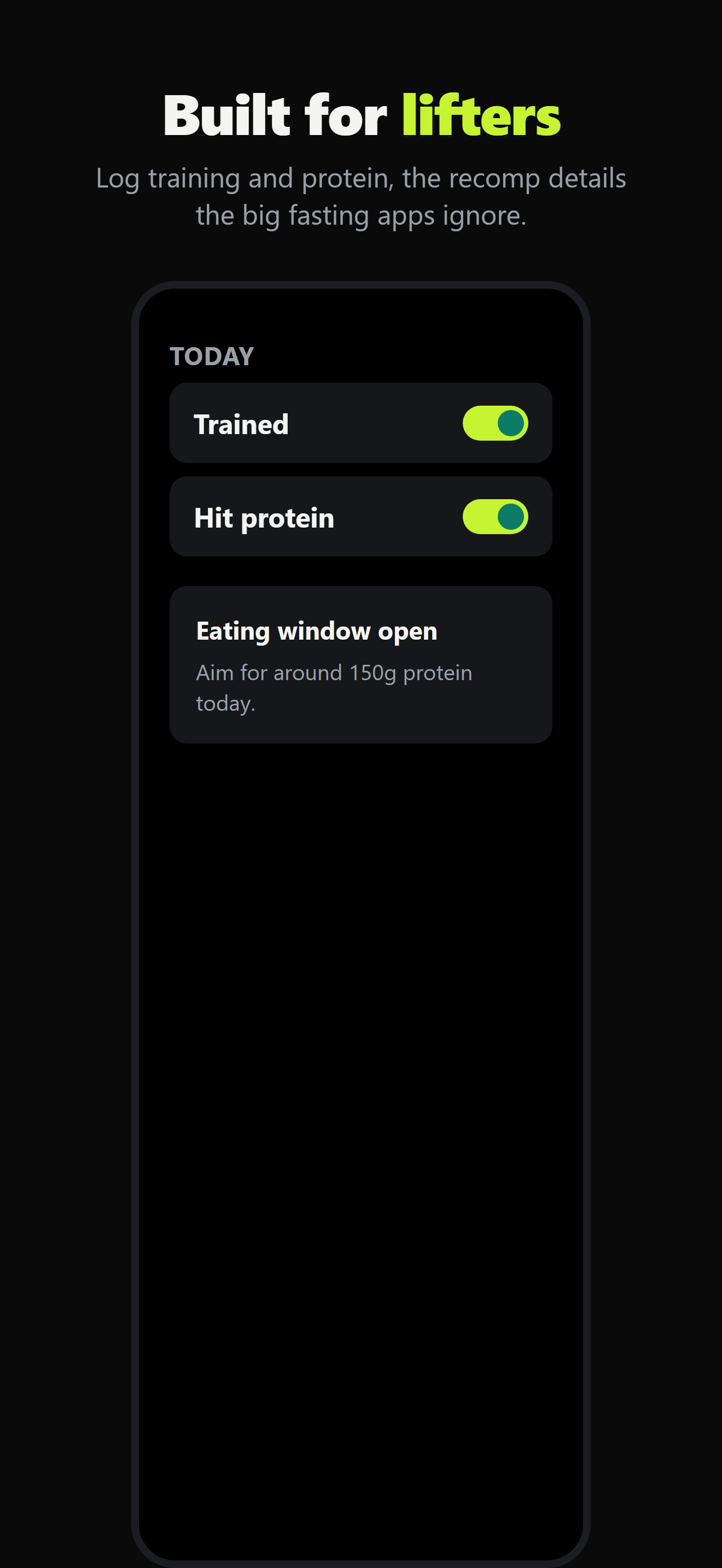 FastLift workout logging screen